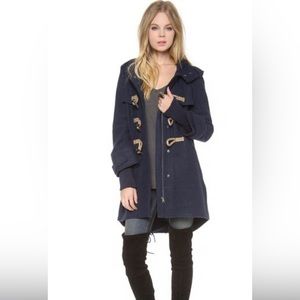 Free People Women's Blue Boiled Wool Military Pea Coat Size medium/large